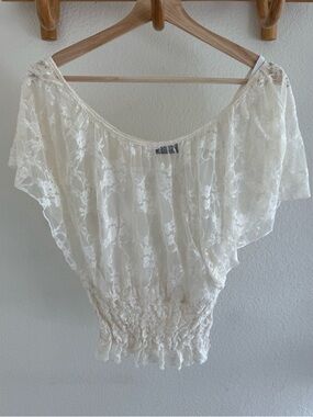 Styles White lace off the shoulder smocked top size S lace bohemian festival